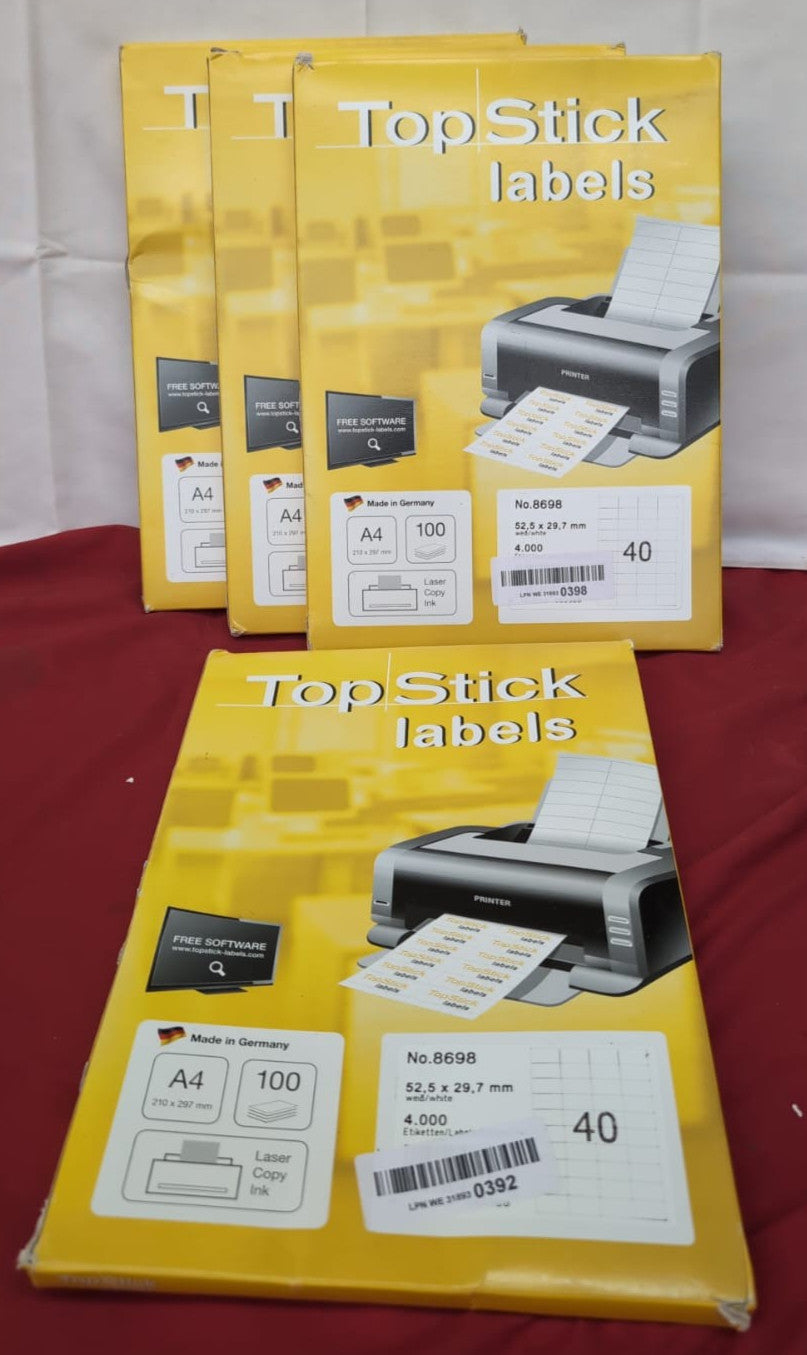TopStick 8698 Universal labels 100 sheets,40 per A4 (packaging damaged - 4 pack)