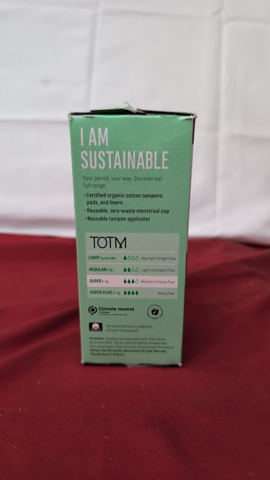 TOTM Organic Cotton Tampons with Biodegradable Cardboard (packaging damaged)