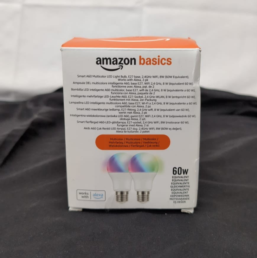 Amazon Basics Smart A60 Multicolor LED Light Bulb, E27 , 8W (BOX DAMAGED)