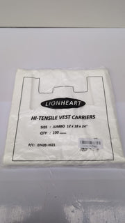 12 x 18 x 24" Strong White Vest Style Plastic Carrier Bags |100PCS