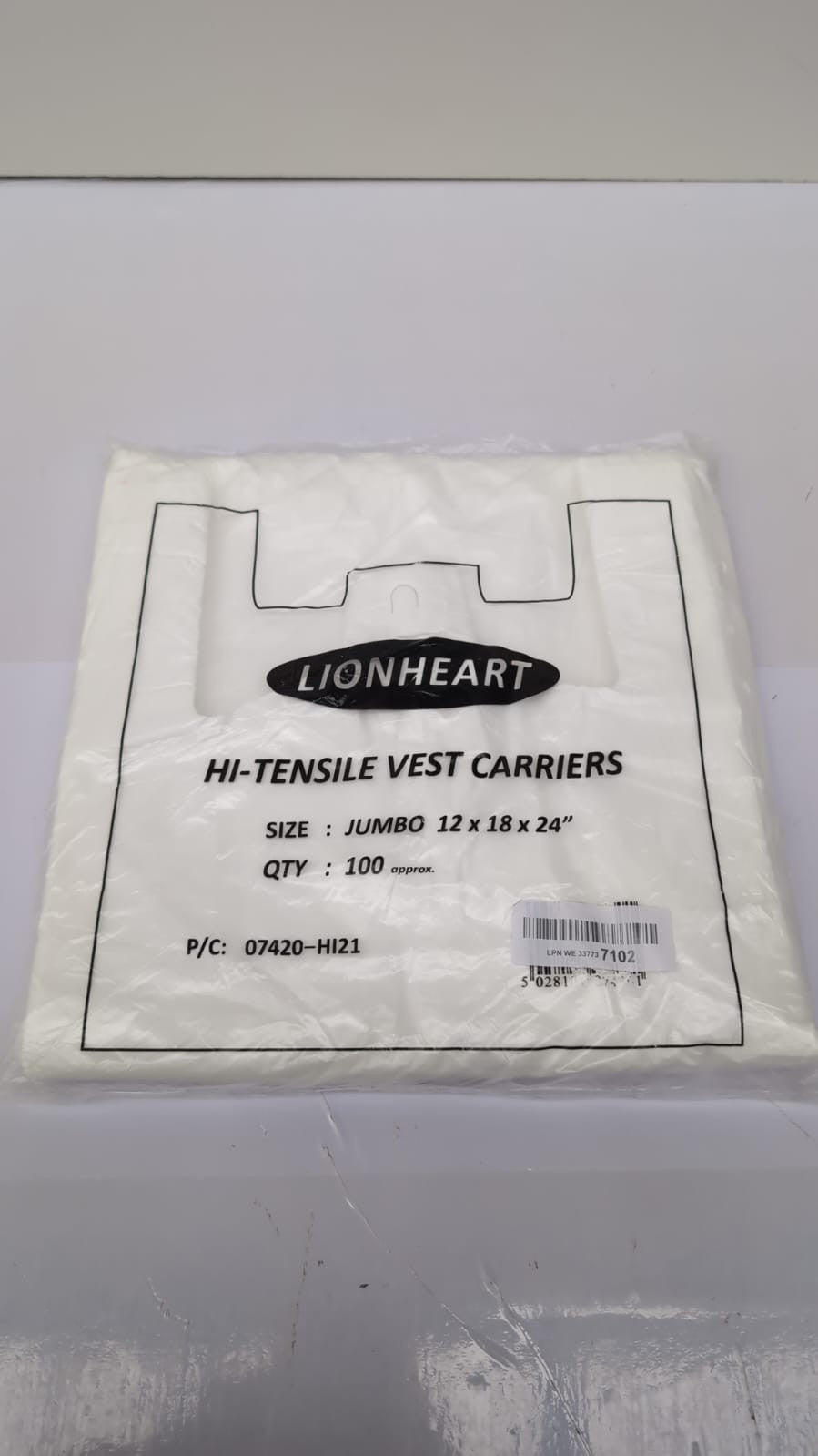 12 x 18 x 24" Strong White Vest Style Plastic Carrier Bags |100PCS