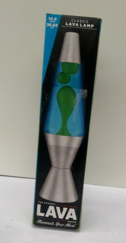 Lava Lamp 2124, Green Wax, Blue Liquid, Silver Base and Cap, Original 14.5 inch