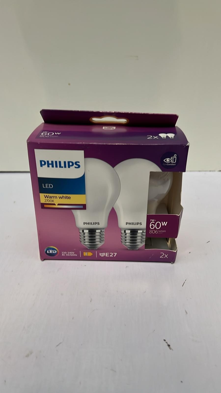 Philips LED Classic A60 Frosted Light Bulb 2 Pack [E27 Edison Screw] 7W - 60W