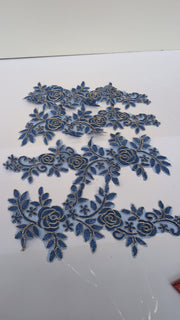 4pcs Royal Blue Floral Lace Appliques – Edge Patches for Sewing (New)