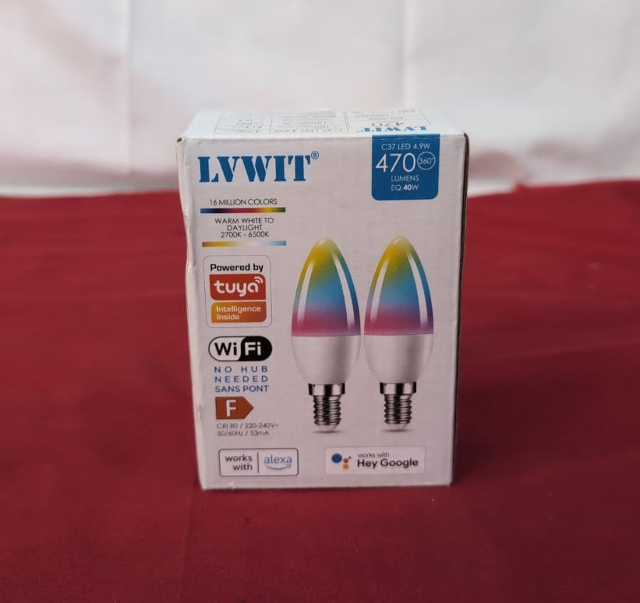 LVWIT E14 Smart Bulb, Light Bulbs,C37 RGB Smart CandleBulbs,4.9W 2PACK