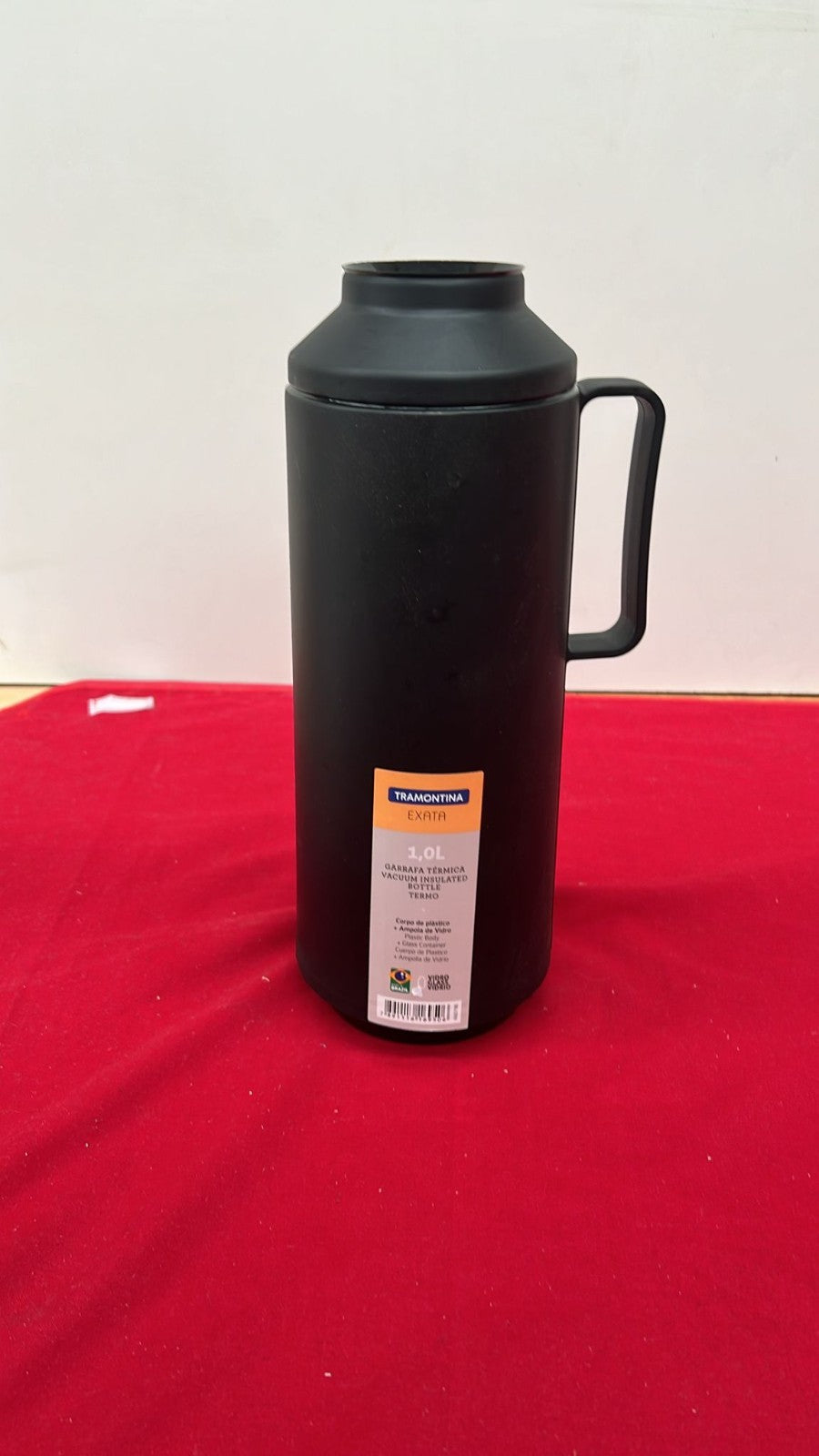 Tramontina Thermal Flask with Cup Lid and Interior Glass Container (Black, 1.0l)