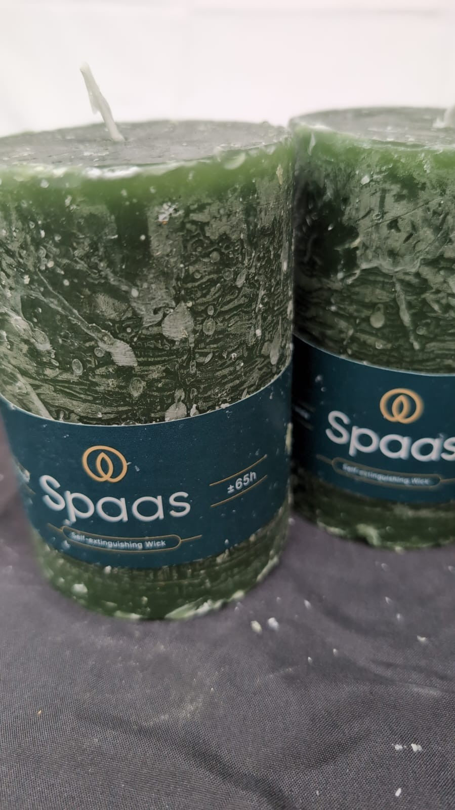 Spaas Rustic Pillar Candle 65h, Dark Green PACK OF 3 ( few dents on edges)