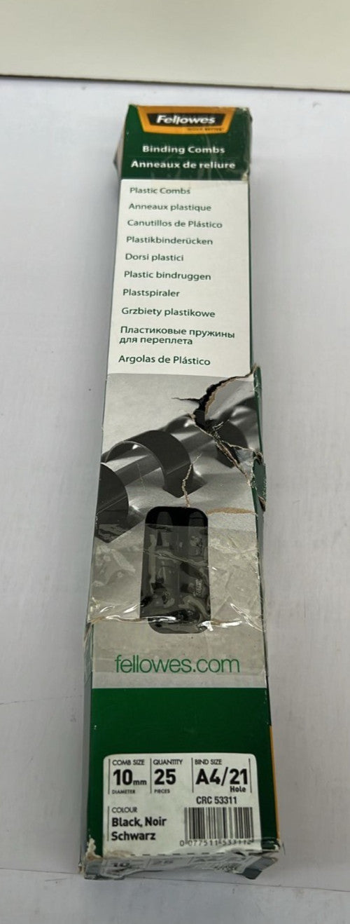 Fellowes A4 10mm Plastic Binding Combs for Machine Binds 41 to 55 (BOX DAMAGED)
