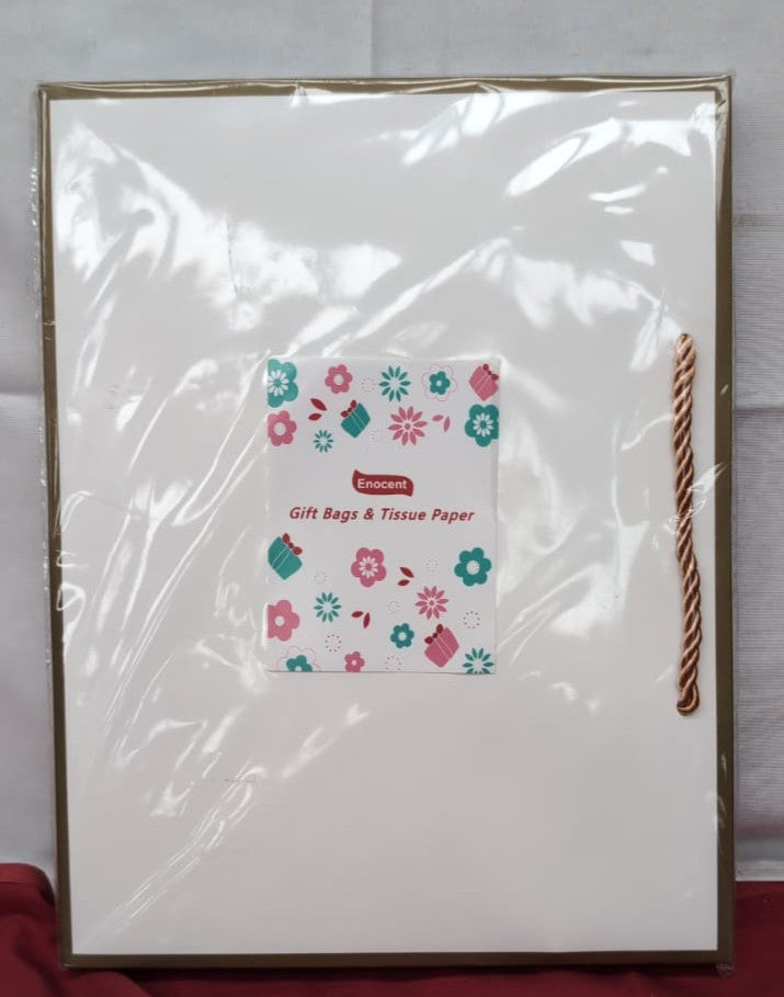 Gift Bags with Tissue Paper,White/Gold (3pack)