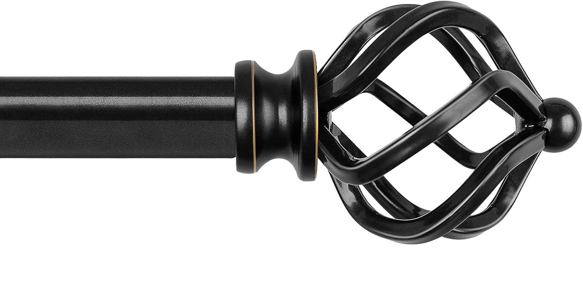KAMANINA Black Curtain Poles 80 to 148 cm, Adjustable Decorative Window Curtain