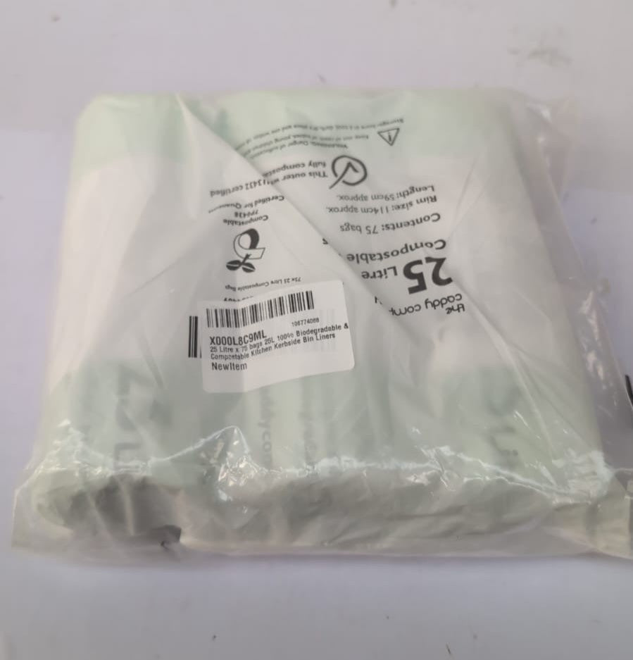 25 L x 75 bags Caddy Company 100% Biodegradable Kerbside Bin Liners 3PACK