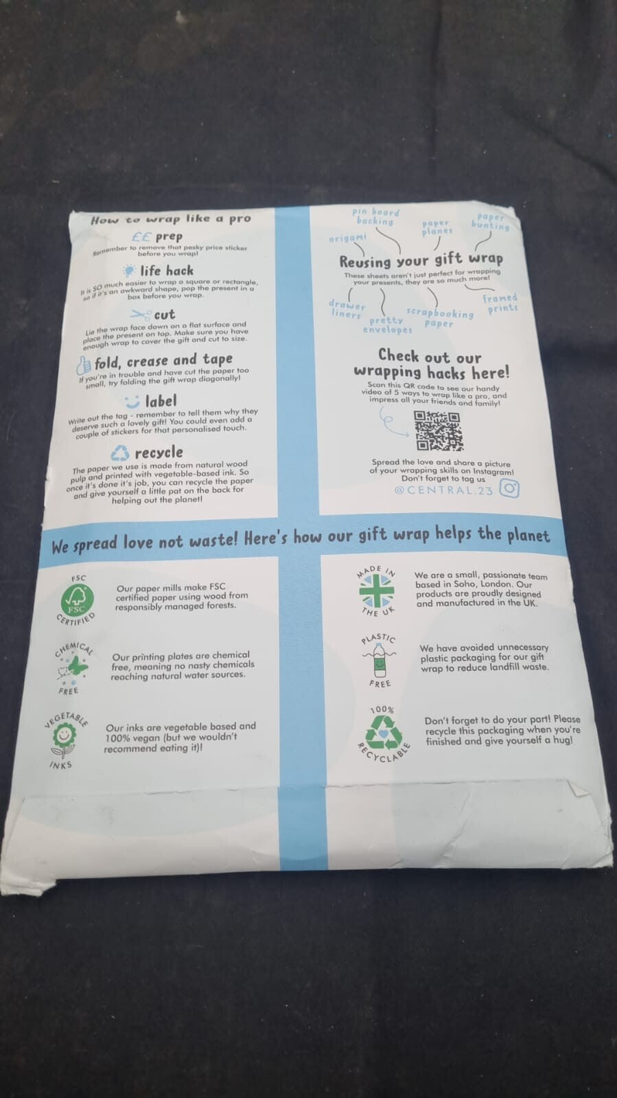Central 23 gift wrap & tags 6 gift wrap sheets & 6 tags 50cm x 70cm