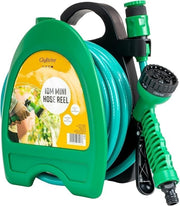 GloBrite Mini Hose Reel with 10m / 32ft Garden Hose Pipe Spray Gun & Adjustable