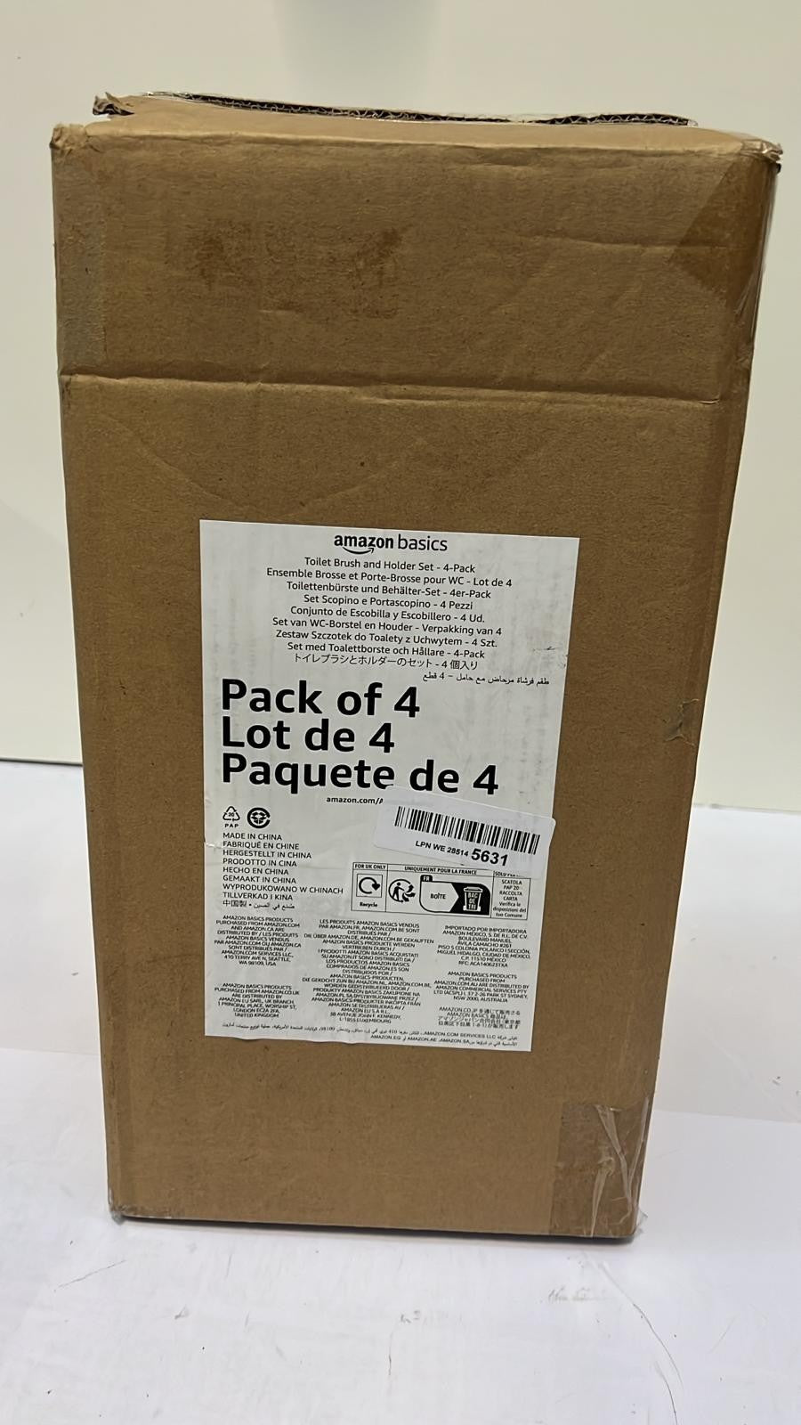 Amazon Basics Toilet Bowl Brushes and Holder Set with No-Slip Grip (4-PACK)