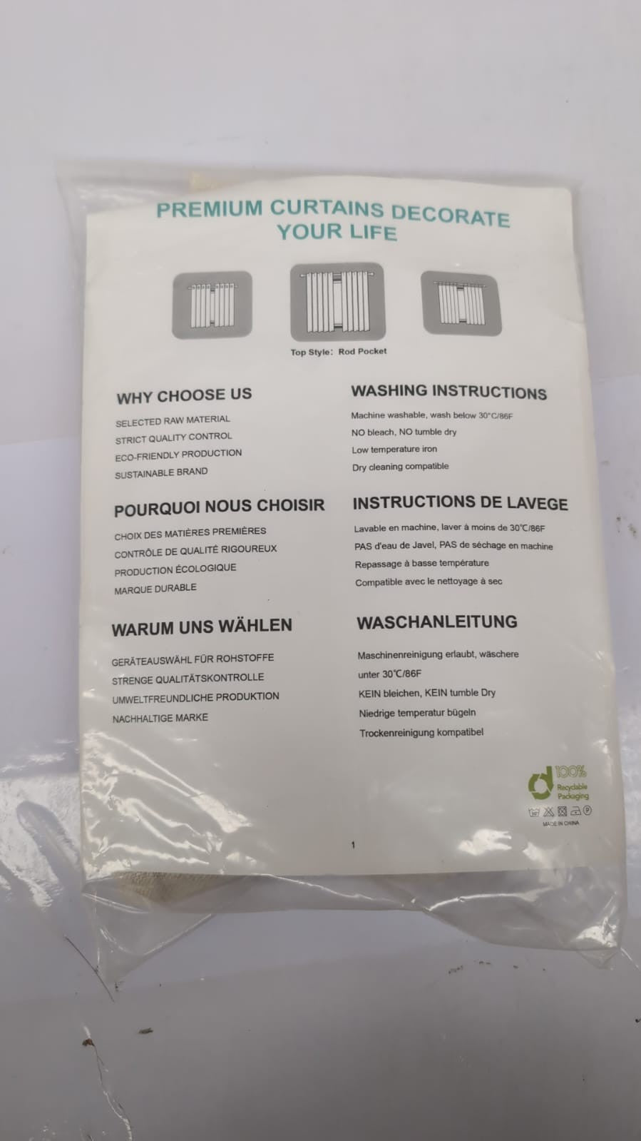 CUCRAF Kitchen Curtains Linen Blend, W 26 x L 24 Inch 1 Panel Light Beige