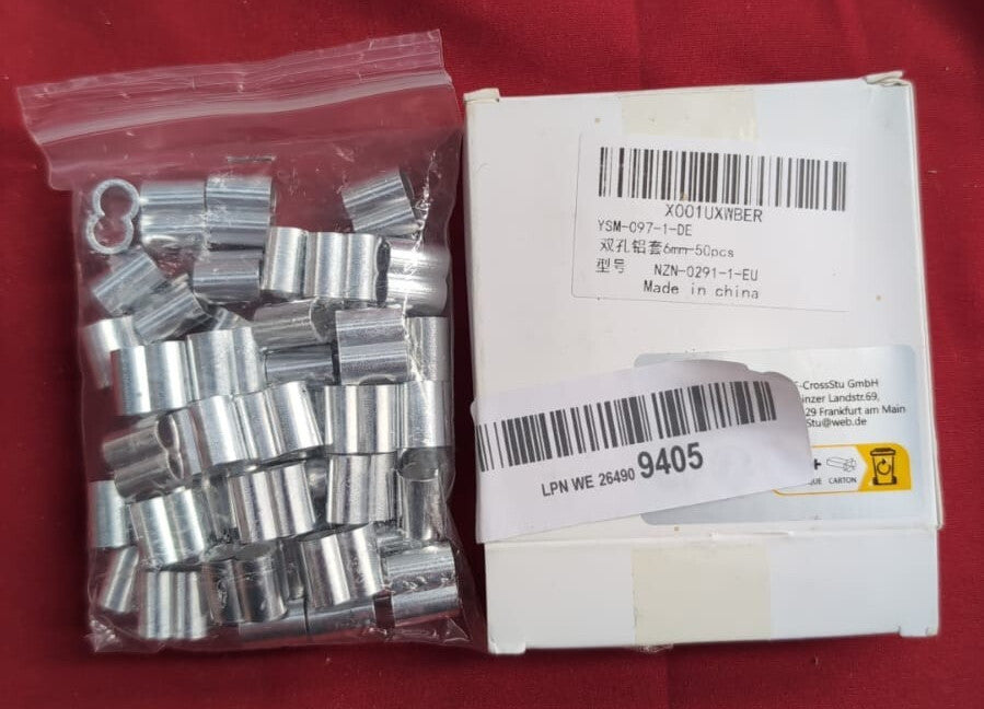 Pack of 50 Press Clamps 6 mm Choke Double Sleeves Aluminium Cable