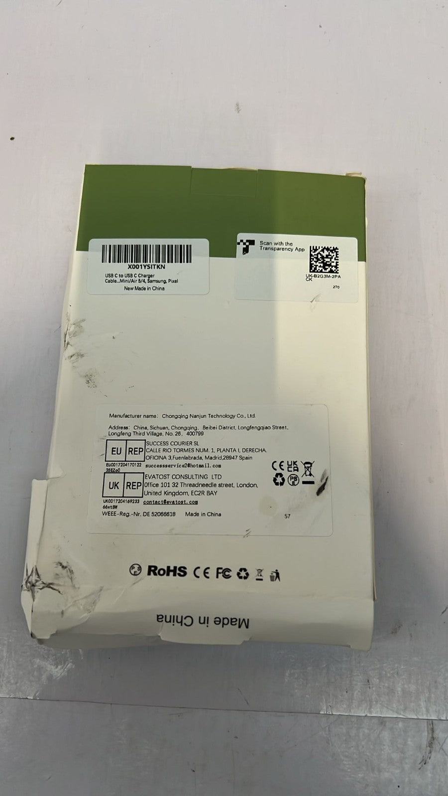 USB C to USB-C Data sync & High-speed Charger Cable (BOX DAMAGED)