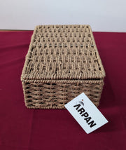 Arpan Natural Paper Rope Storage Basket Box With Lid (Small)
