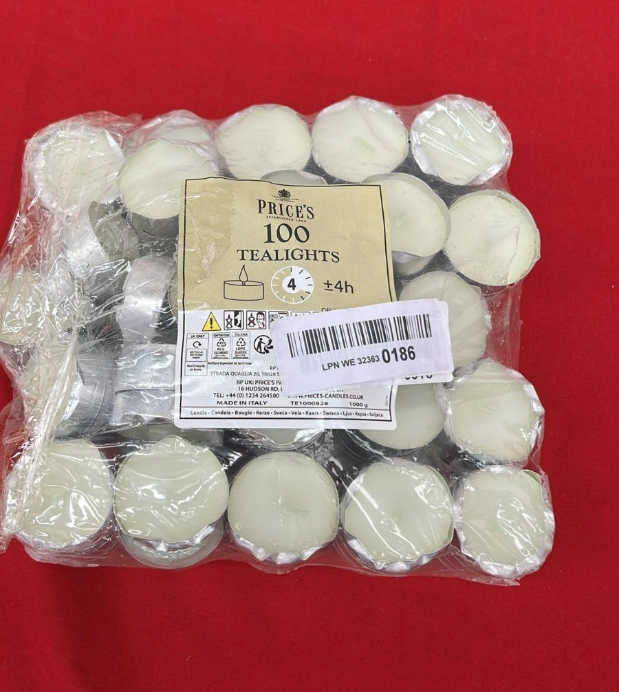 Price's Tea Lights 100 Pack - Unscented Long Burning Tealight Candles for Home,