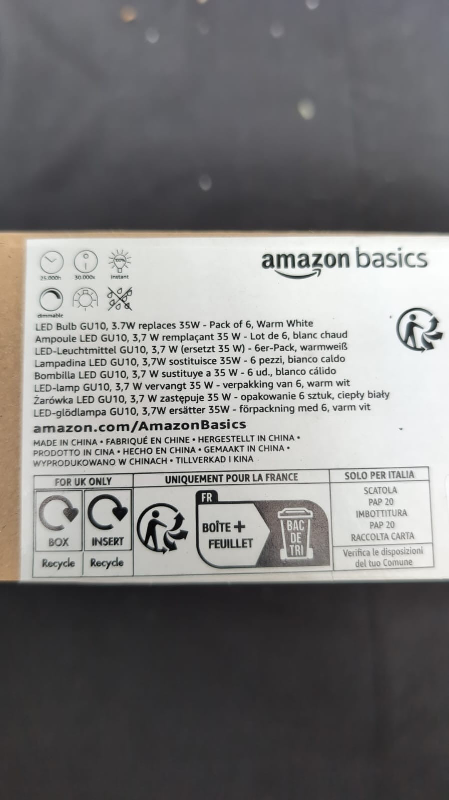 Amazon Basics Professional LED GU10 Spotlight Bulb,3.7W =35W (BOX OPENED)