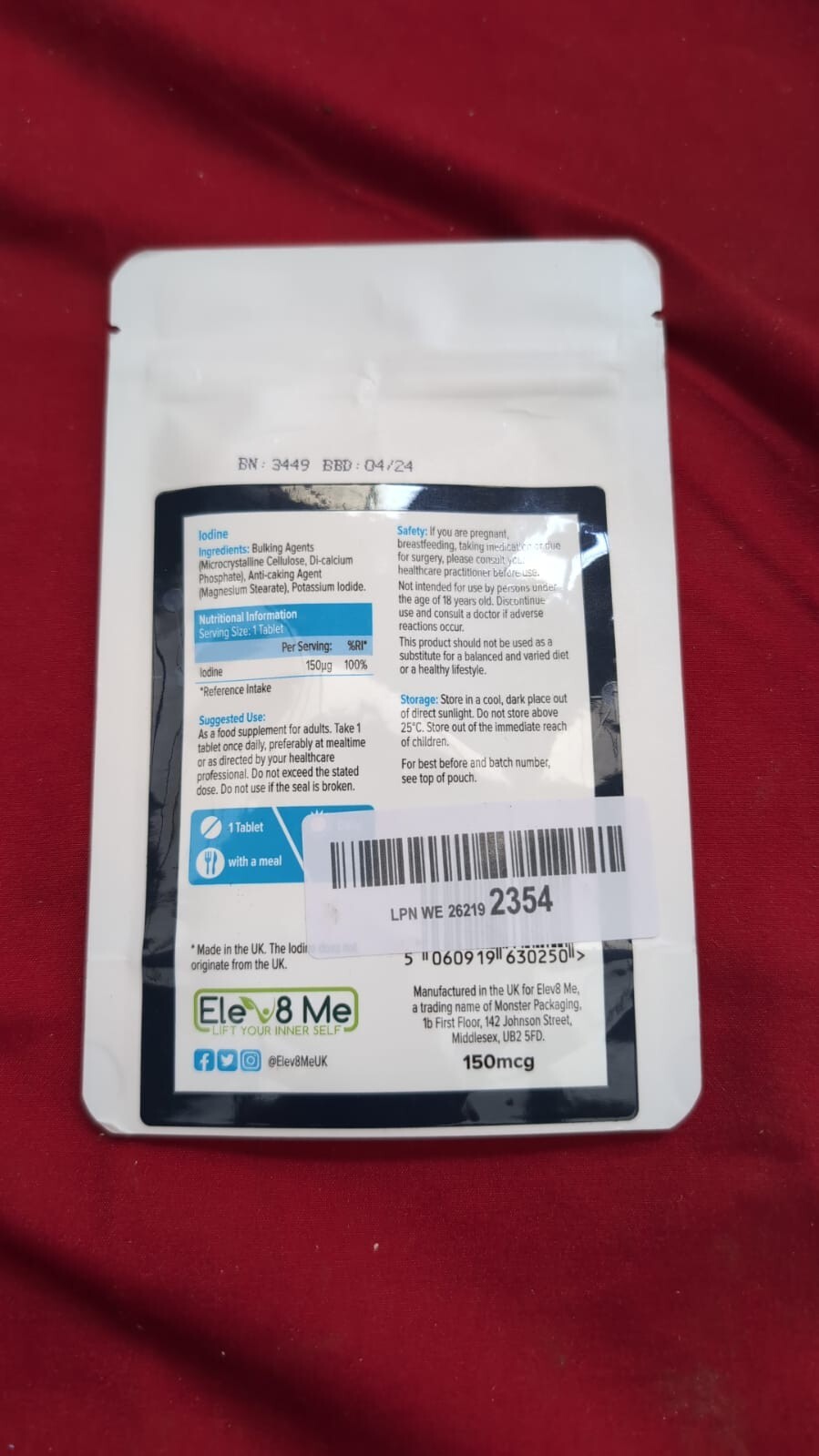 Elev8 Me Iodine 150mcg 90 Vegan Tablets Normal Energy yielding Metabolism (BBE )