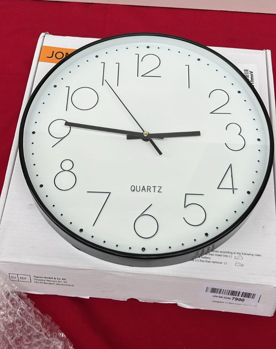 jomparis 12 Inch Black Wall Clock Battery Operated Silent & Non-Ticking