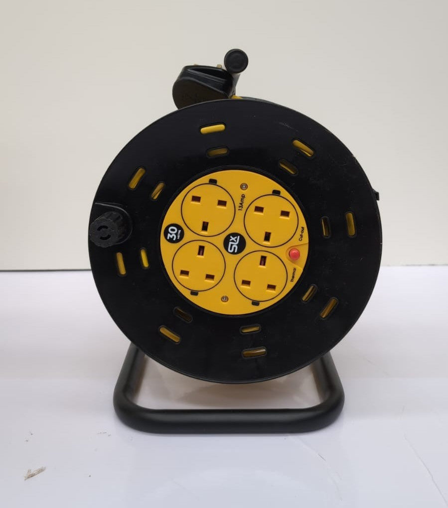Extension Lead 30m Heavy Duty Cable Reel, 4 Socket Cord Reel UK Plug Socket