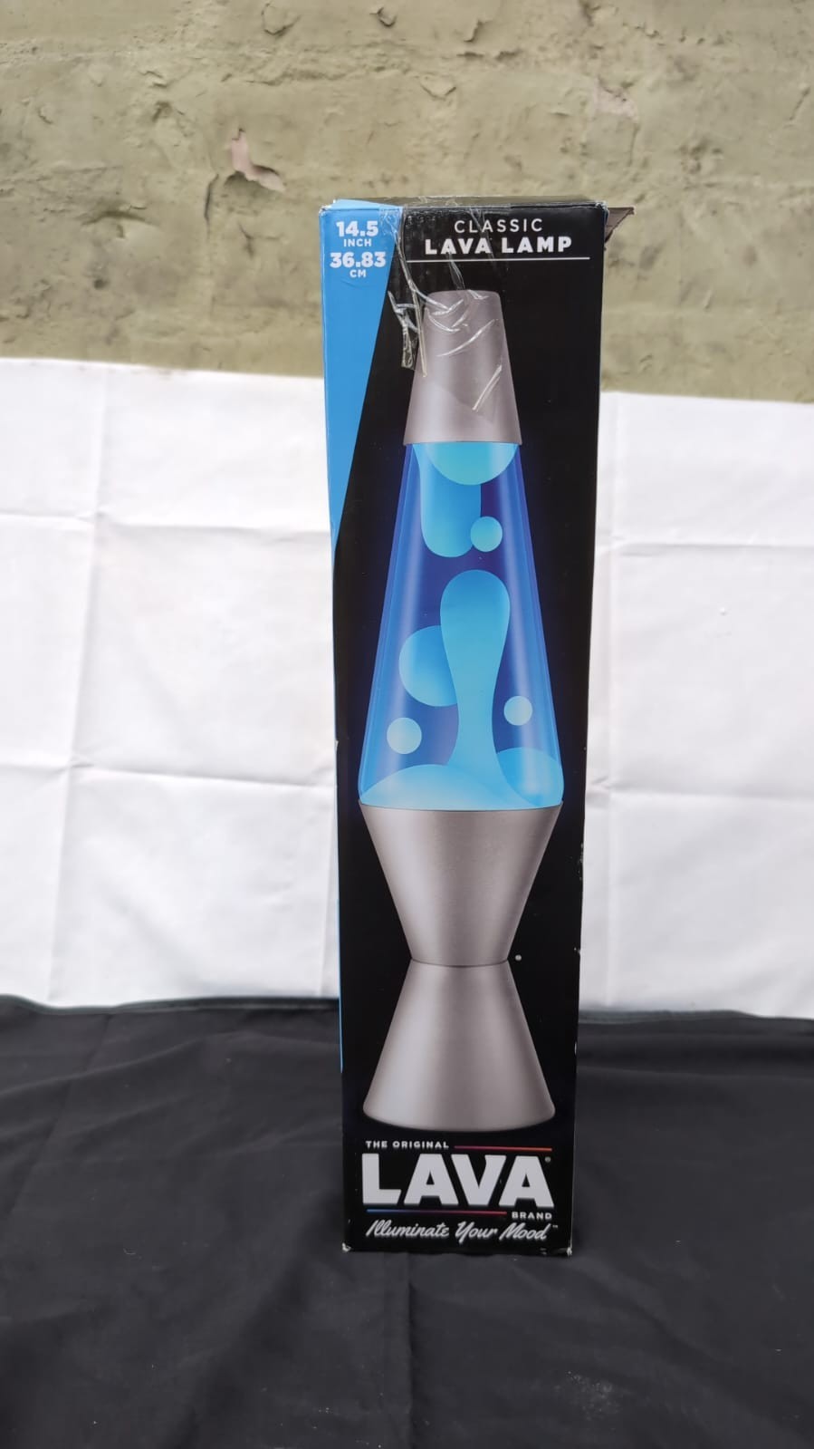 Lava Lamp , White Wax, Blue Liquid, Silver Base l 14.5 inch (small dent on base)