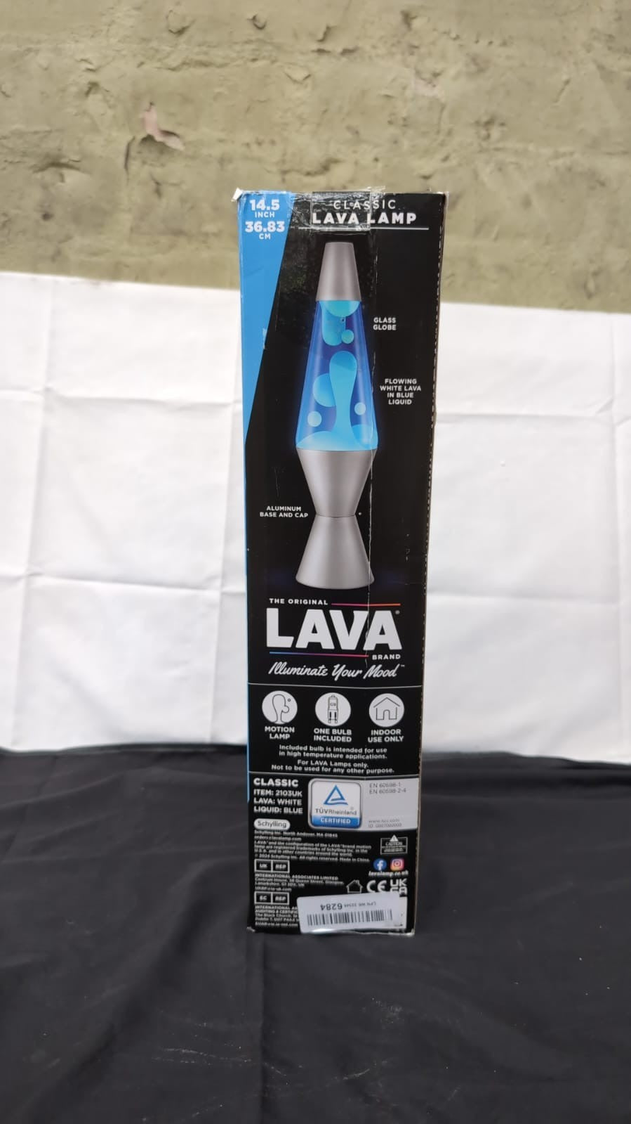 Lava Lamp , White Wax, Blue Liquid, Silver Base l 14.5 inch (small dent on base)