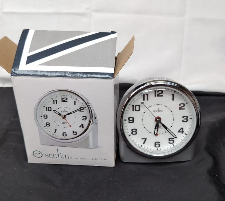 Acctim Bedside Alarm Clock, Silver, 12 x 11.3 x 7.5 cm(USED)