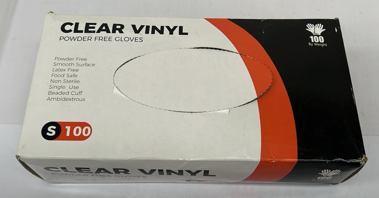 Clear Vinyl Gloves - Powder Free & Latex Free -  100 Disposable Gloves (S)