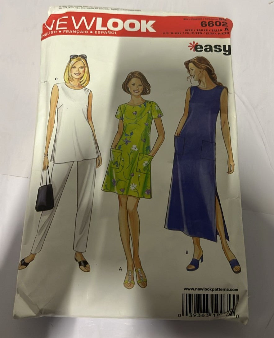 New Look sewing pattern 6602: Misses Dresses, size A, Cotton, A (S-M-L-XL-XXL)