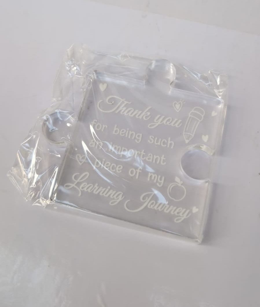 HONMOK Teacher Gift Plaque, Acrylic Puzzle Block Plaque, 10 x 10 x 1 cm, White,