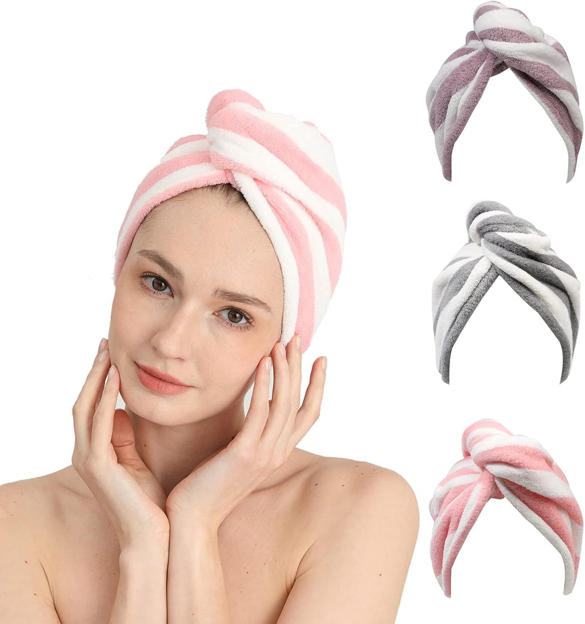 Good Nite 3 Pack Microfibre Hair Towel Wrap Super Absorbent Quick Drying