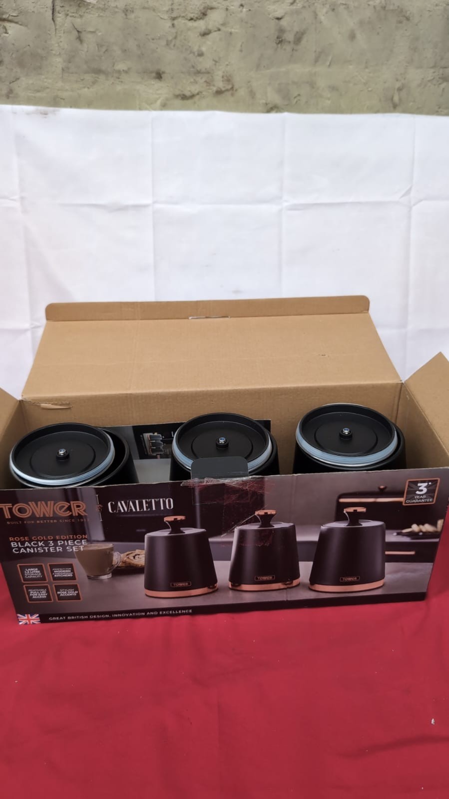 Tower  Cavaletto Set of 3 Storage Canisters ,Black and Rose Gold( box damaged)
