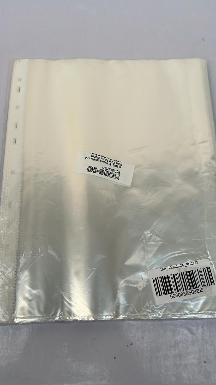 1ABOVE 30 Micron 100Pack A4 Glass Clear Plastic Wallets Punched Poly Pocket