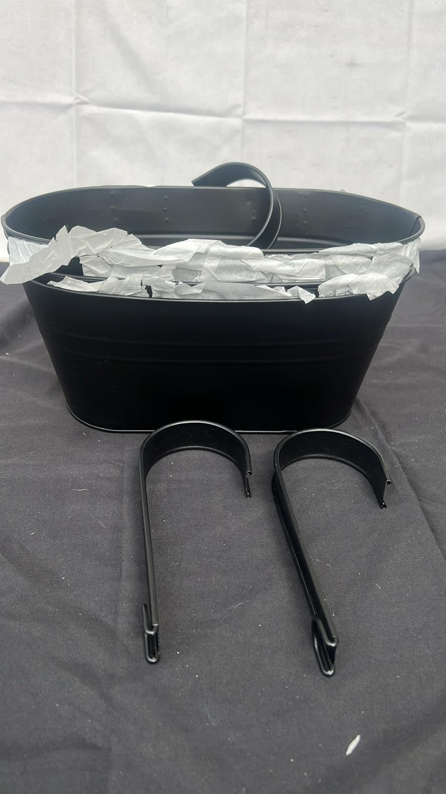 PACK OF 4 Hanging Flower Pots, Metal Iron Plant Pots for Railing Fence,BLACK