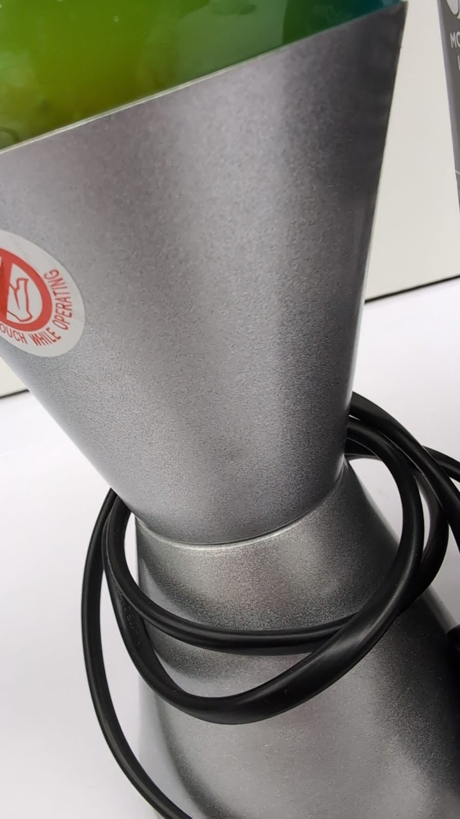 Lava Lamp, Green Wax, Blue Liquid, Silver Base and Cap, 14.5 inch (USED)