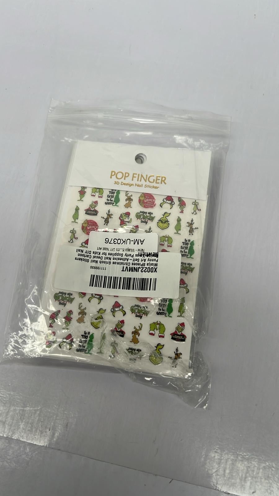 8PACK Christmas Grinch Nail Stickers Funny Art Self-Adhesive Nail Decal Cartoon