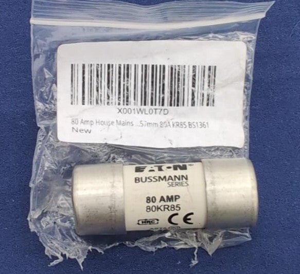 80 Amp House Mains Service Cut-Out Fuse 23x57mm 80A KR85 BS1361