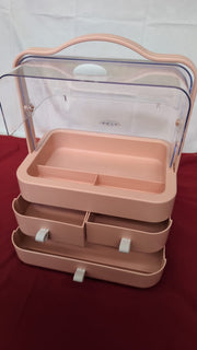 Cosmetic Storage Box with Lid Makeup Storage Organiser Box Waterproof ,Pink