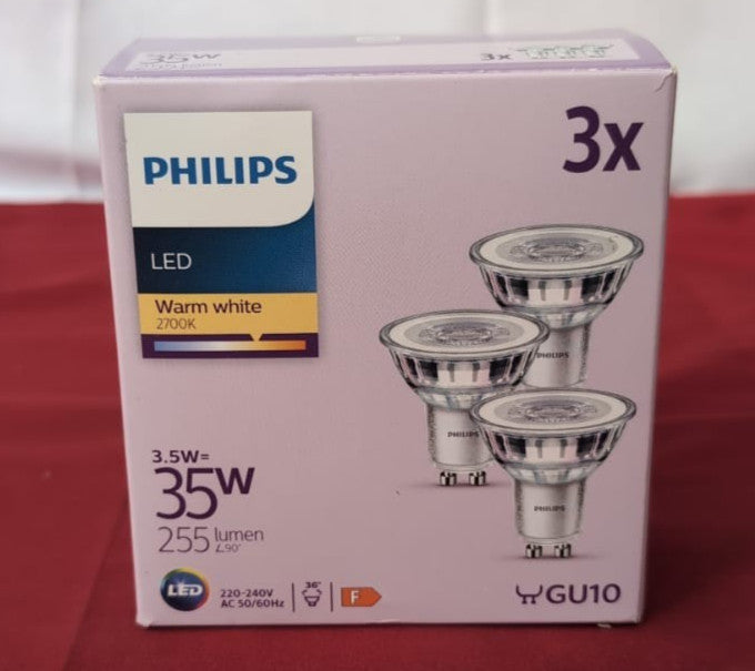PHILIPS LED Classic Spot Light Bulb 3 Pack [Warm White 2700K - GU10]