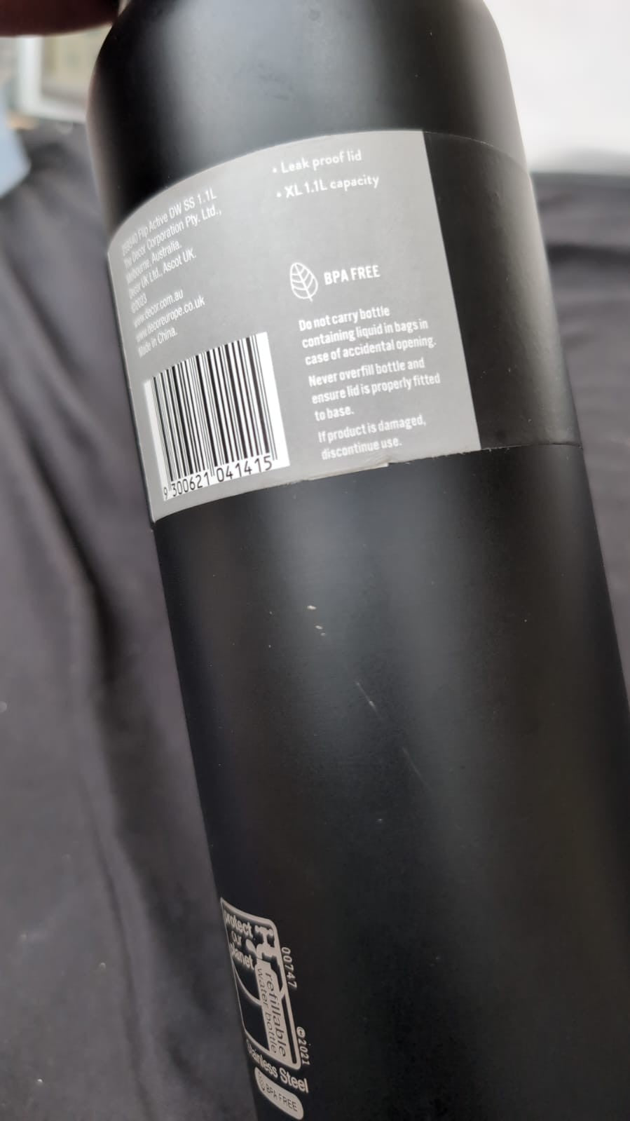 Décor Flip 1.1L Stainless Steel Water Bottle   Double Wall (warehouse damage)