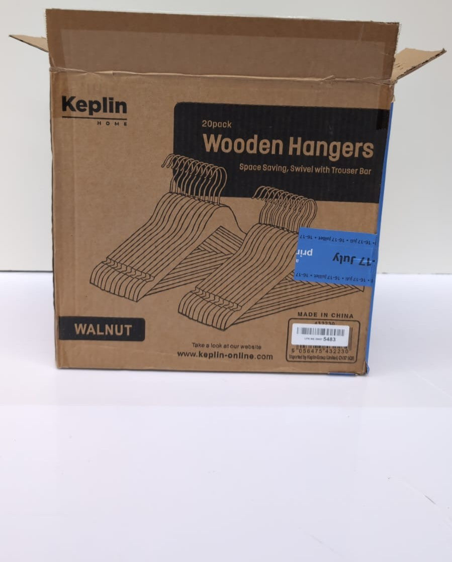 KEPLIN Strong Walnut Wood Wooden Coat Hangers ,20PACK(BOX DAMAGED)