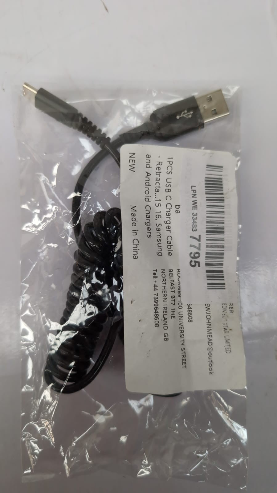 1PCS Coiled USB A to USB C Cable - Retractable Android Auto Cable