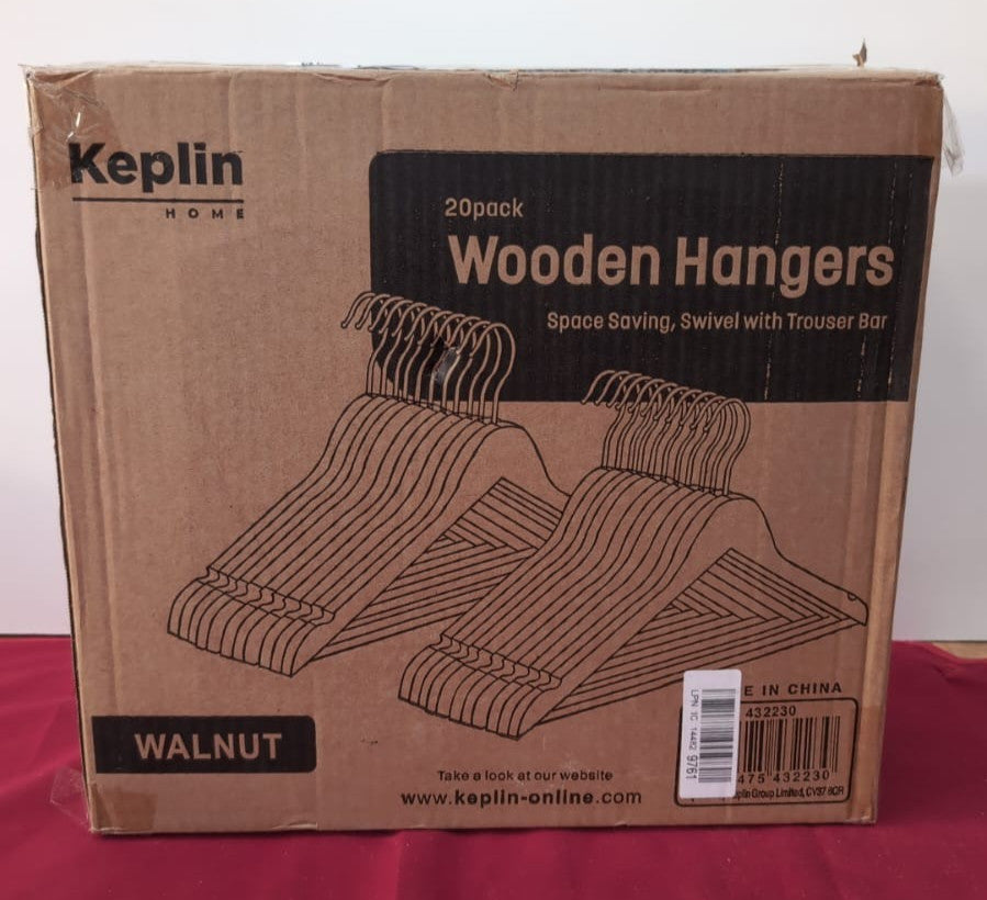 KEPLIN Strong Walnut Wood Wooden Hangers 20 Pack (BOX DAMAGED)