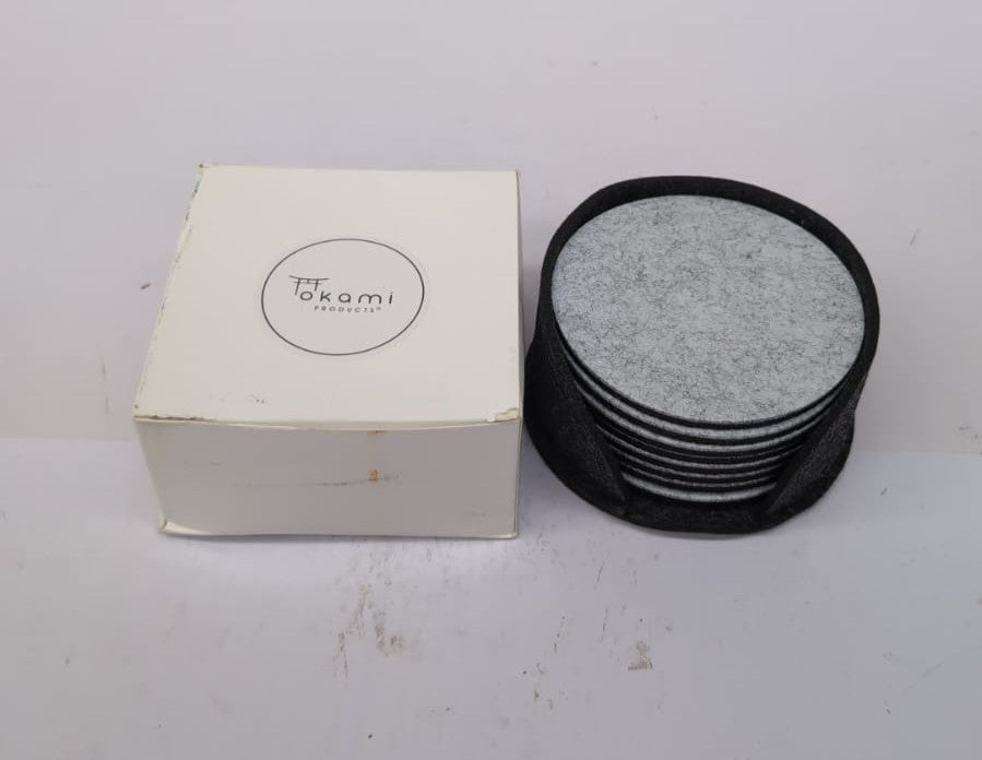 Okami Products Felt Coasters Set of 8 with Coaster Holder, Double Sided ,Grey