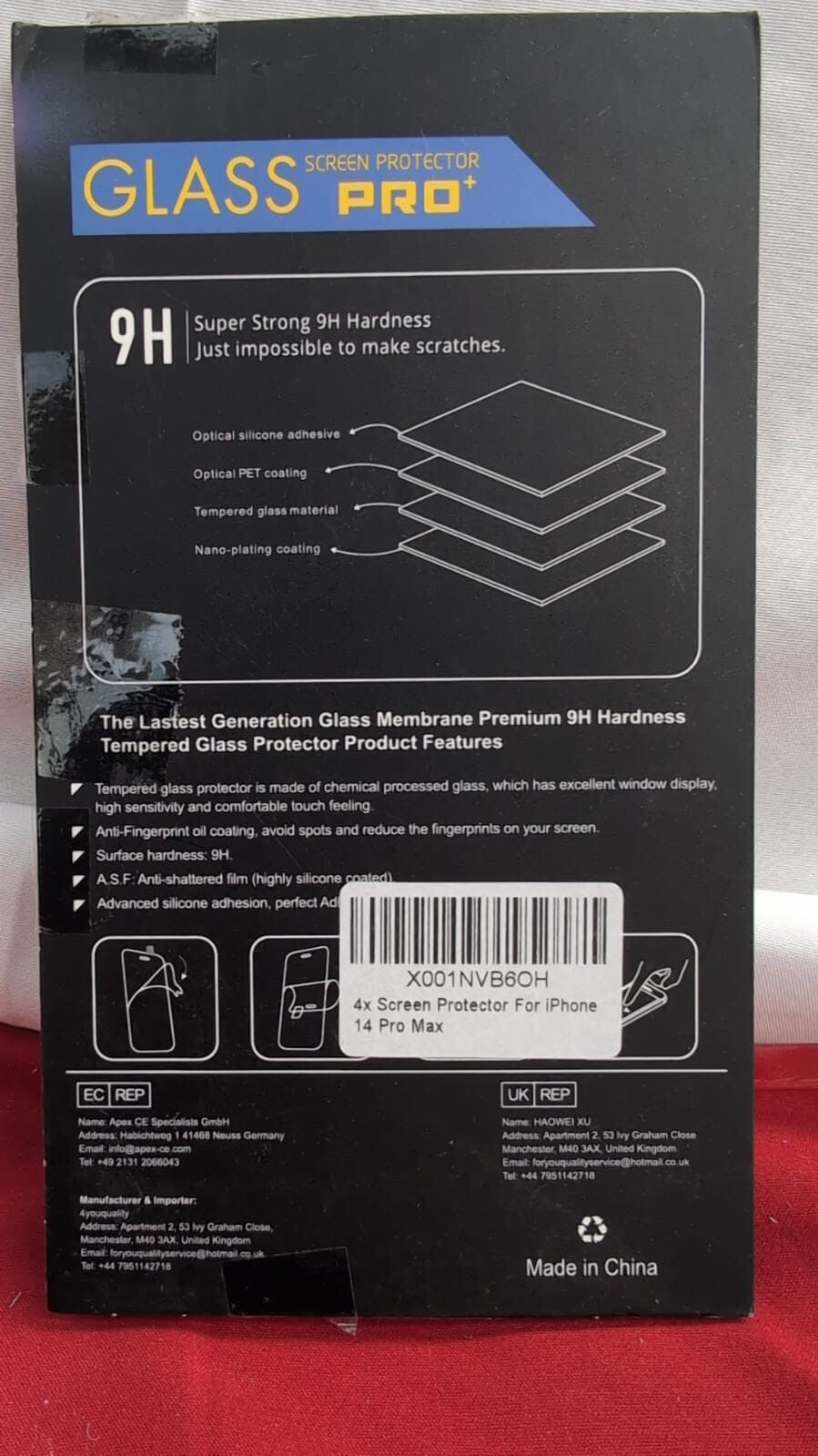 4-Pack Full Coverage Screen Protector for iPhone 14 Pro Max (packaging damaged)