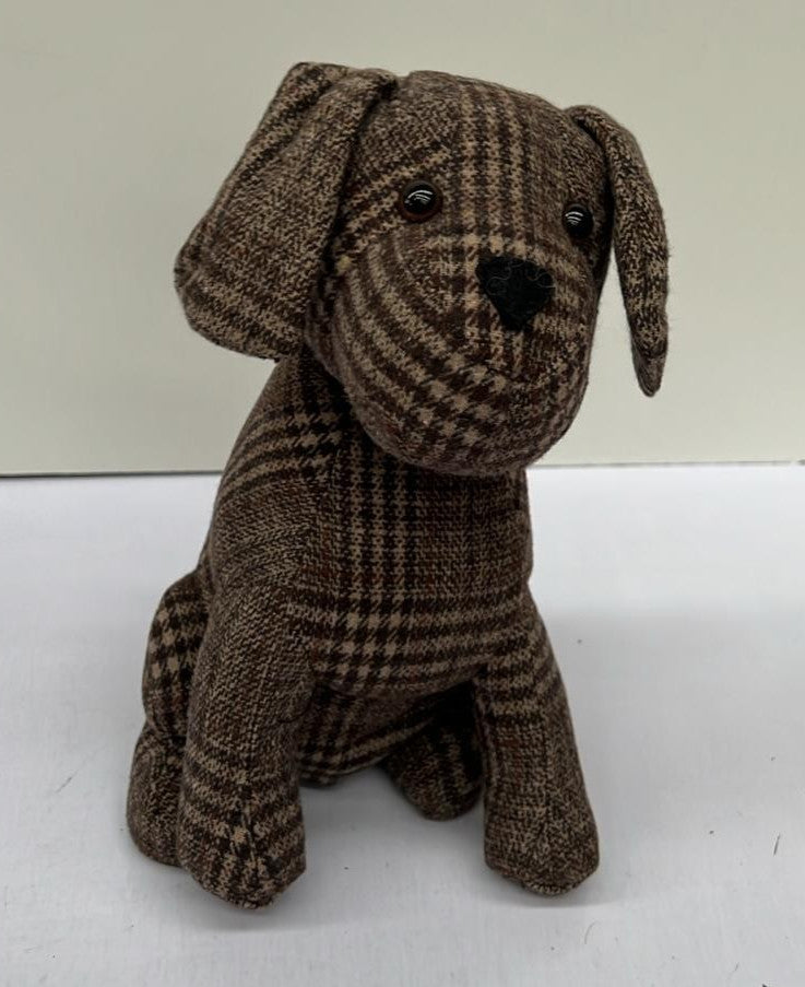 Decorative Animal Door Stopper, Plaid Dog, 1-Piece, Floor Mount, Polyes