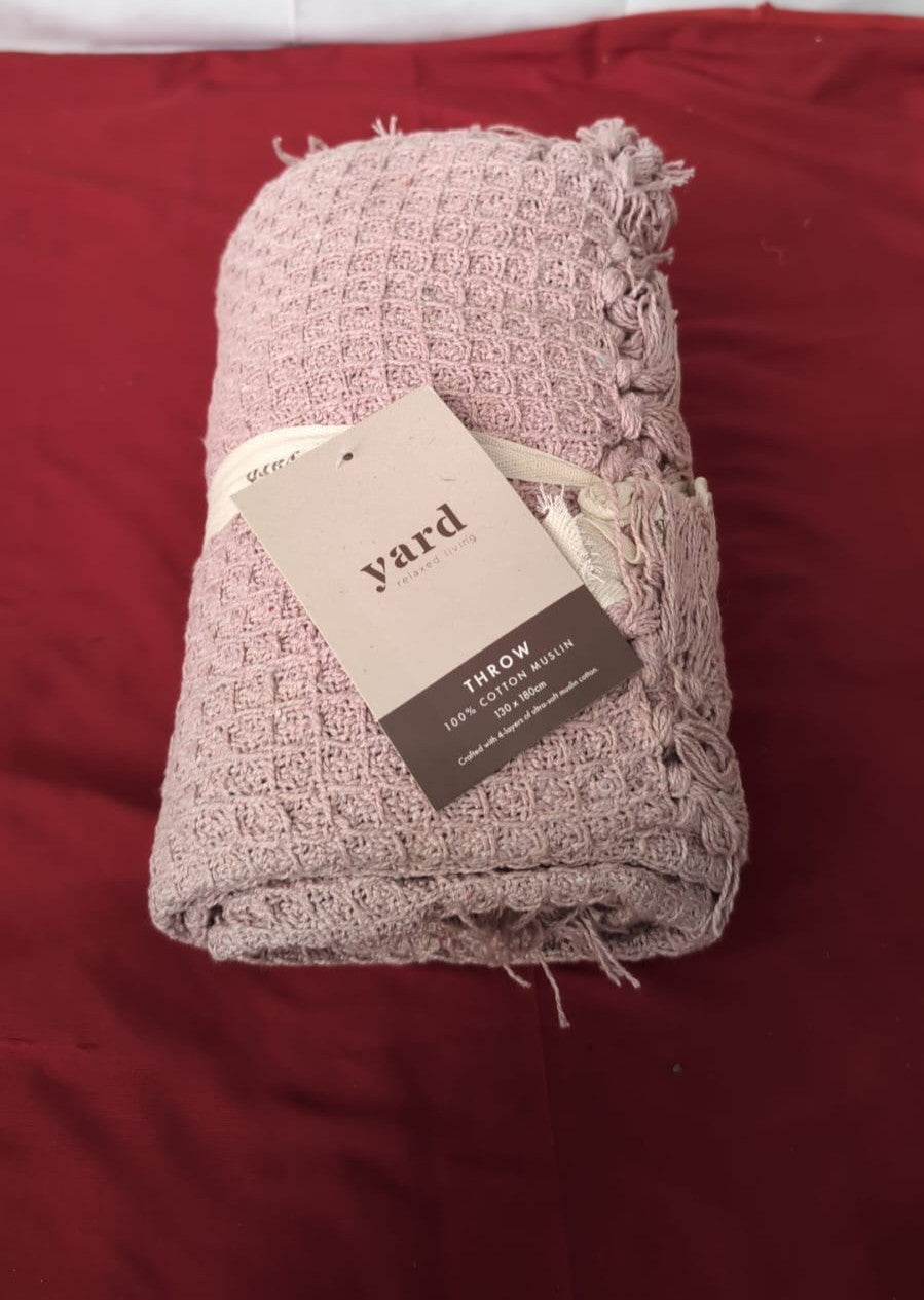 Cotton Muslin Throw Blanket Cozy Breathable,130 x180 cm,Pink